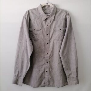 PD & C Mens Gray Collared Long Sleeve Pocket Button Up Shirt Plus Size XXL